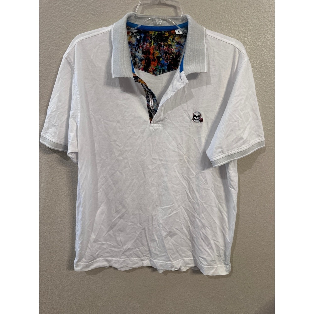 Robert Graham Classic Fit Polo Shirt White Skull Graphic Details Mens